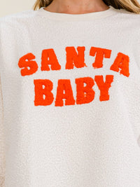 WOMEN'S LONG SLEEVE SANTA BABY SHERPA PULLOVER SWEATER