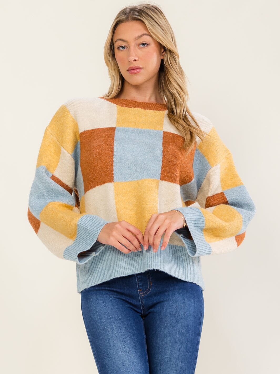 WOMEN'S LONG SLEEVE COLORBLOCK PULLOVER SWEATER