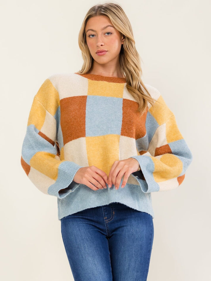 WOMEN'S LONG SLEEVE COLORBLOCK PULLOVER SWEATER