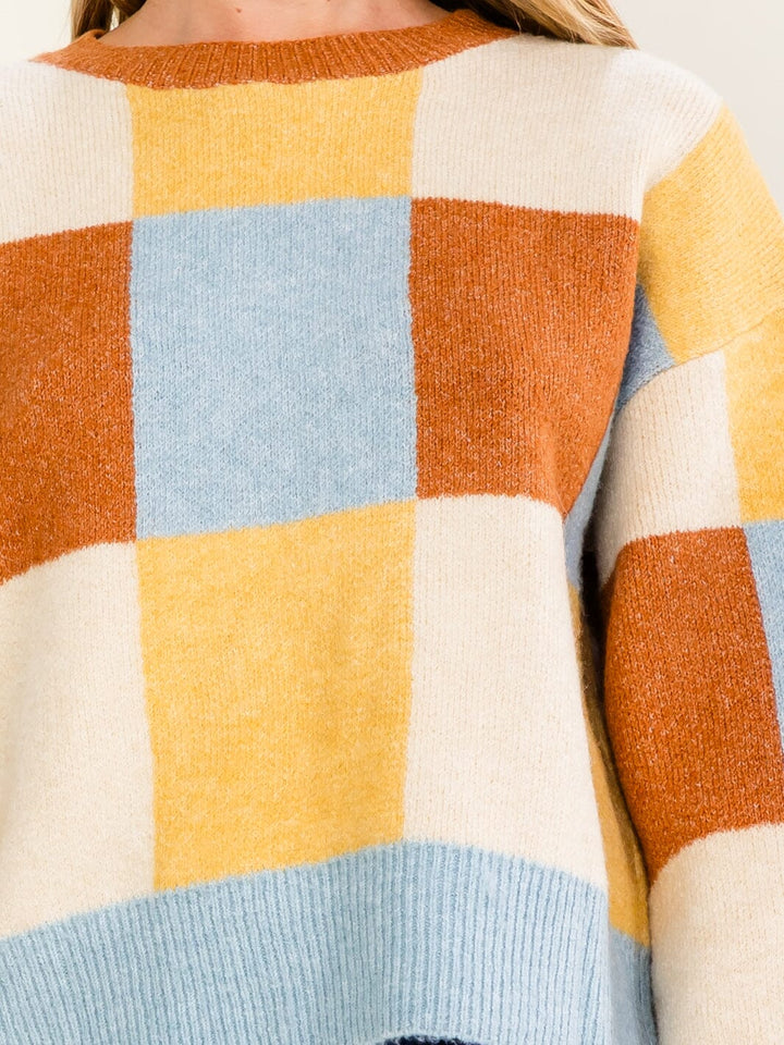 WOMEN'S LONG SLEEVE COLORBLOCK PULLOVER SWEATER