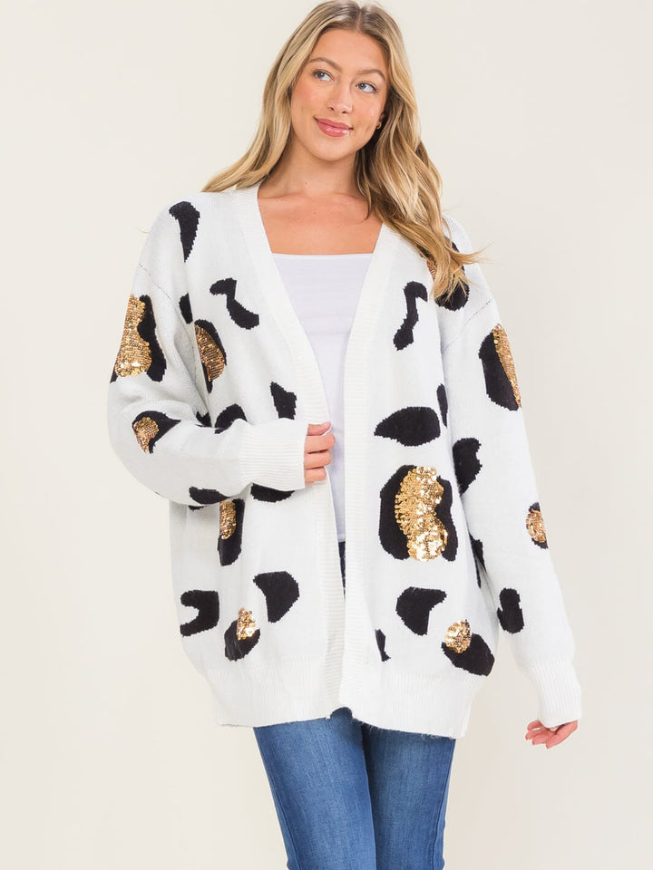WOMEN'S LONG SLEEVE OPEN FRONT ANIMAL PRINT KNIT CARDIGAN