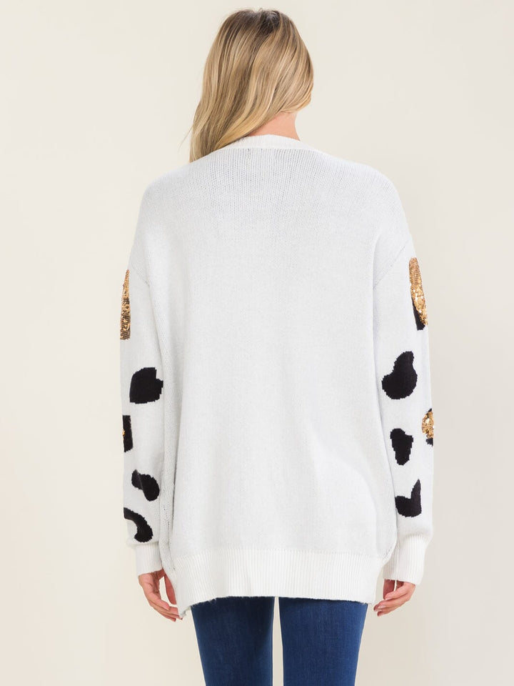WOMEN'S LONG SLEEVE OPEN FRONT ANIMAL PRINT KNIT CARDIGAN