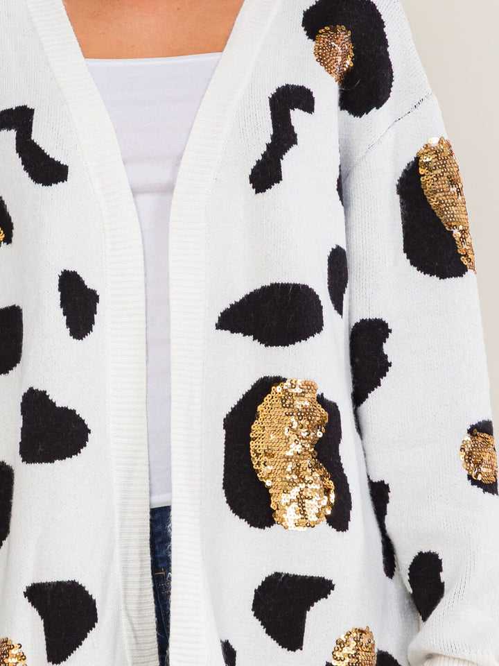 WOMEN'S LONG SLEEVE OPEN FRONT ANIMAL PRINT KNIT CARDIGAN
