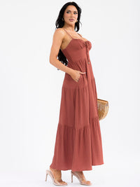WOMEN'S SLEEVELESS SMOCK FRONT POCKETS TIERED MAXI DRESS