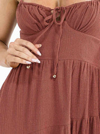 WOMEN'S SLEEVELESS SMOCK FRONT POCKETS TIERED MAXI DRESS