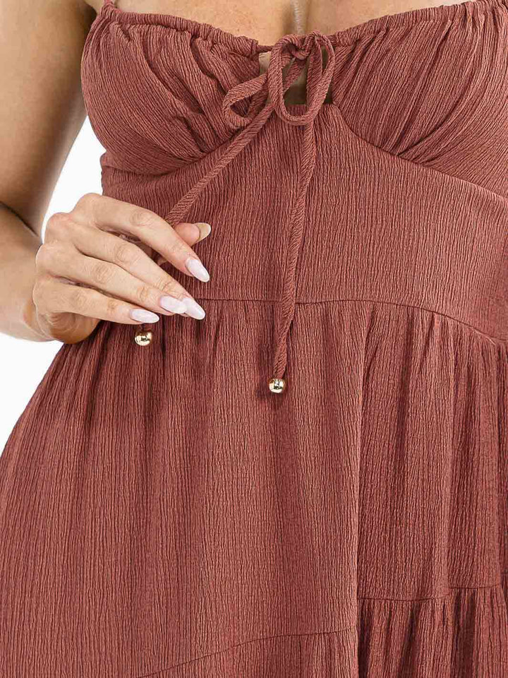 WOMEN'S SLEEVELESS SMOCK FRONT POCKETS TIERED MAXI DRESS