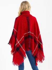 WOMEN'S LONG SLEEVE TURTLE NECK PLAID PULLOVER PONCHO