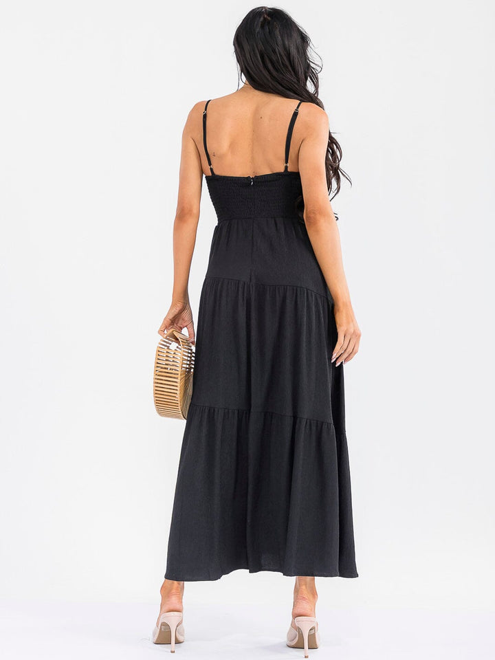 WOMEN'S SLEEVELESS SMOCK FRONT POCKETS TIERED MAXI DRESS