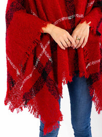 WOMEN'S LONG SLEEVE TURTLE NECK PLAID PULLOVER PONCHO
