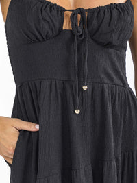 WOMEN'S SLEEVELESS SMOCK FRONT POCKETS TIERED MAXI DRESS