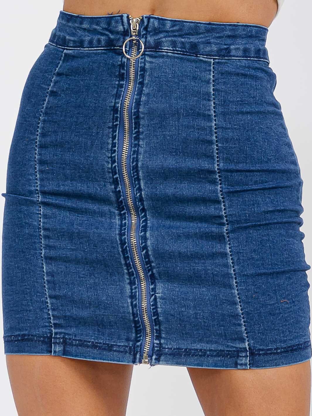 WOMEN'S ZIPPER CLOSURE DENIM MINI SKIRT