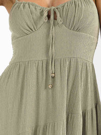 WOMEN'S SLEEVELESS SMOCK FRONT POCKETS TIERED MAXI DRESS