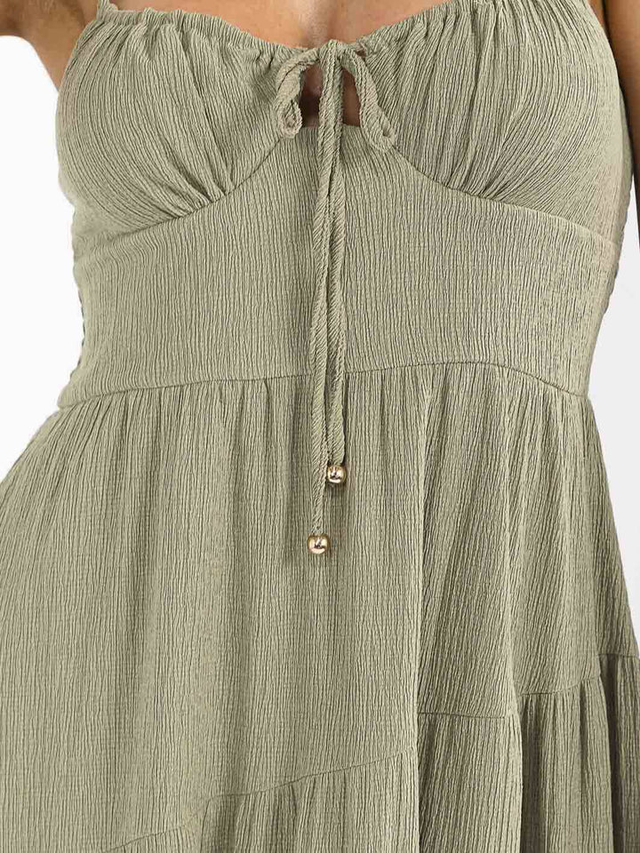 WOMEN'S SLEEVELESS SMOCK FRONT POCKETS TIERED MAXI DRESS