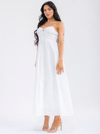 WOMEN'S SLEEVELESS SMOCK EYELET DETAILED MAXI DRESS