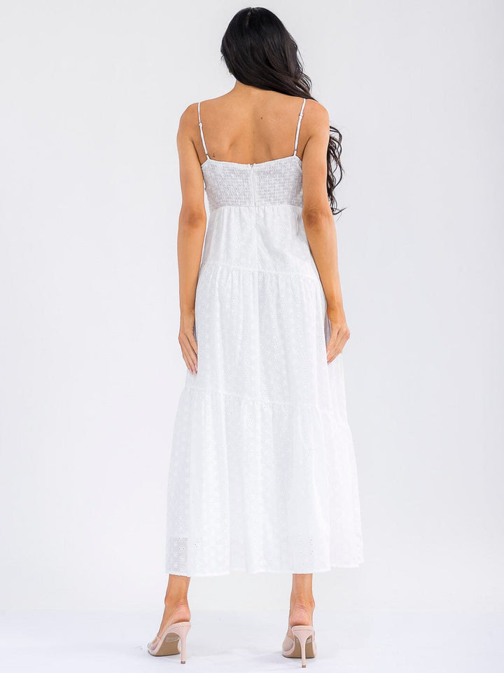 WOMEN'S SLEEVELESS SMOCK EYELET DETAILED MAXI DRESS