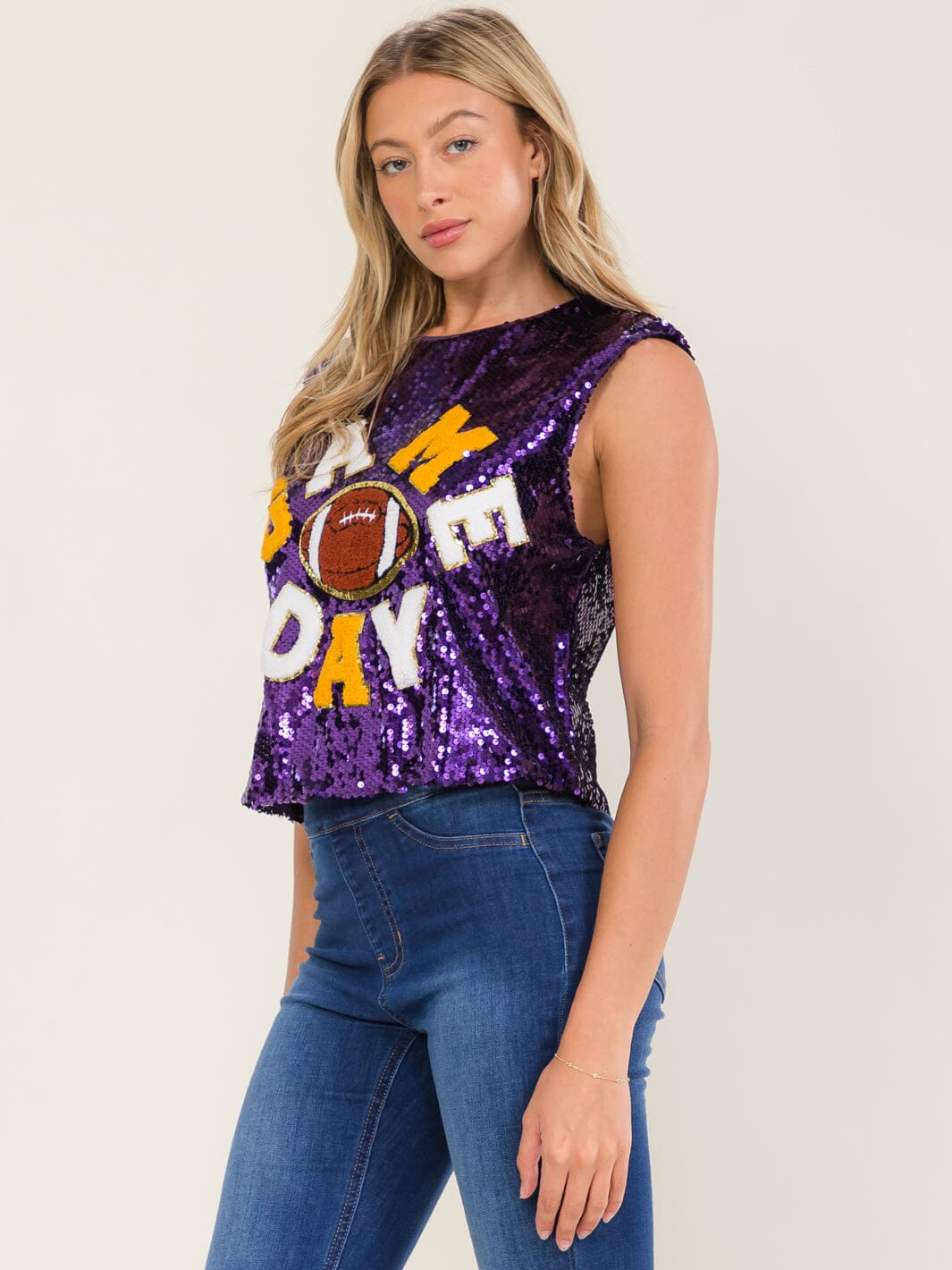 WOMEN'S SLEEVELESS SEQUINS GAME DAY TOP