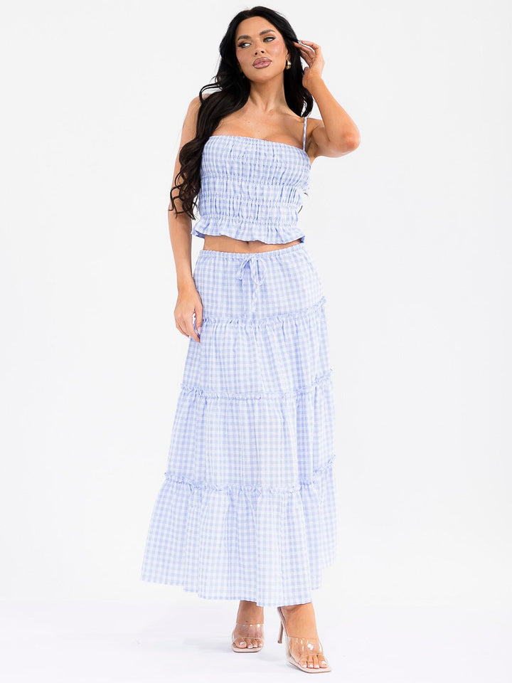 WOMEN'S SLEEVELESS PLAID SMOCK CROP TOP