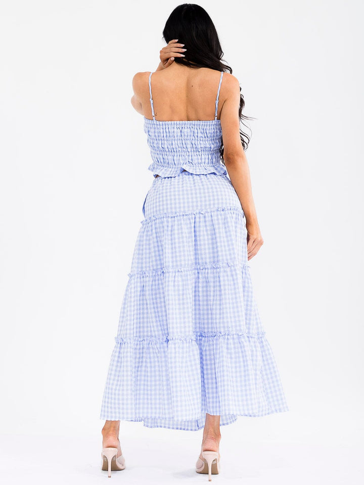 WOMEN'S SLEEVELESS PLAID SMOCK CROP TOP