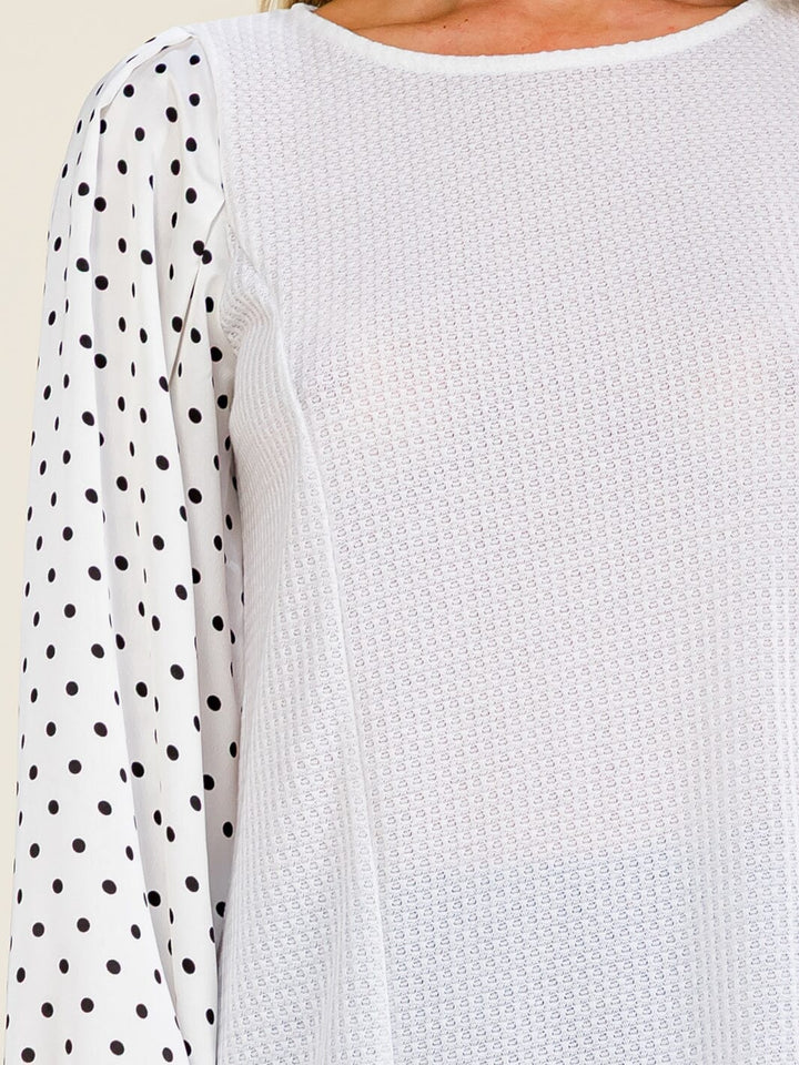 WOMEN'S LONG POLKA DOTS SLEEVE CONTRAST BLOUSE