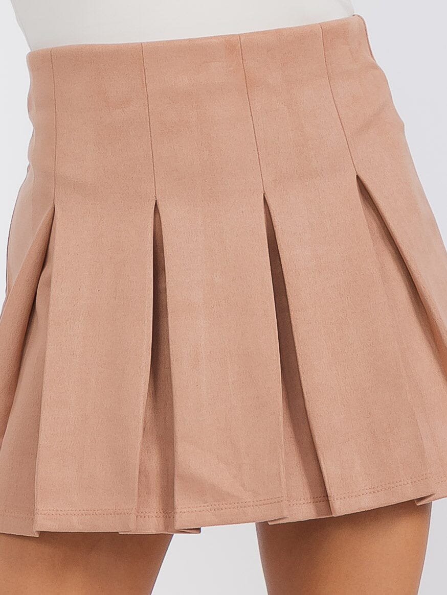 WOMEN'S ELASTIC WAIST PLEATED VELVET FLARE MINI SKIRT