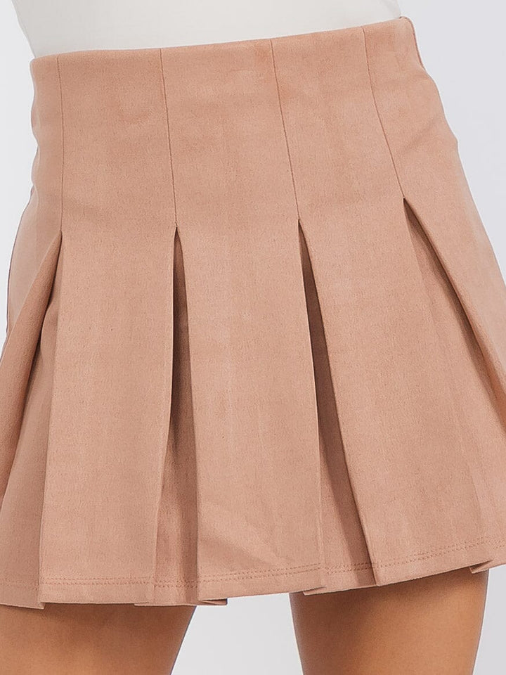 WOMEN'S ELASTIC WAIST PLEATED VELVET FLARE MINI SKIRT