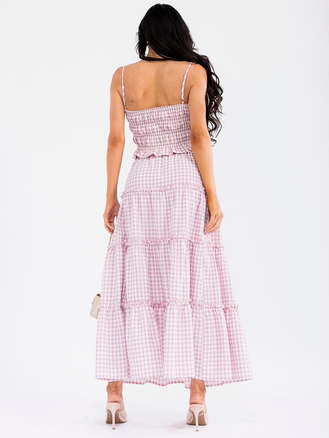 WOMEN'S SLEEVELESS PLAID SMOCK CROP TOP