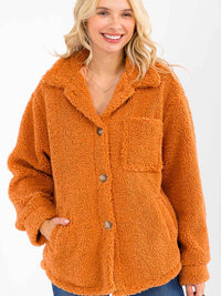 WOMEN'S LONG SLEEVE BUTTON CLOSURE POCKETS SHERPA JACKET