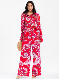 WOMEN'S ELASTIC WAIST FRONT POCKETS MULTI PRINT WIDE LEG PALAZZO PANTS