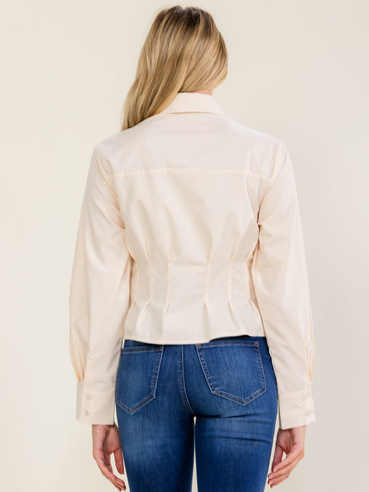 WOMEN'S LONG SLEEVE BUTTON UP STUDS COLLAR BLOUSE
