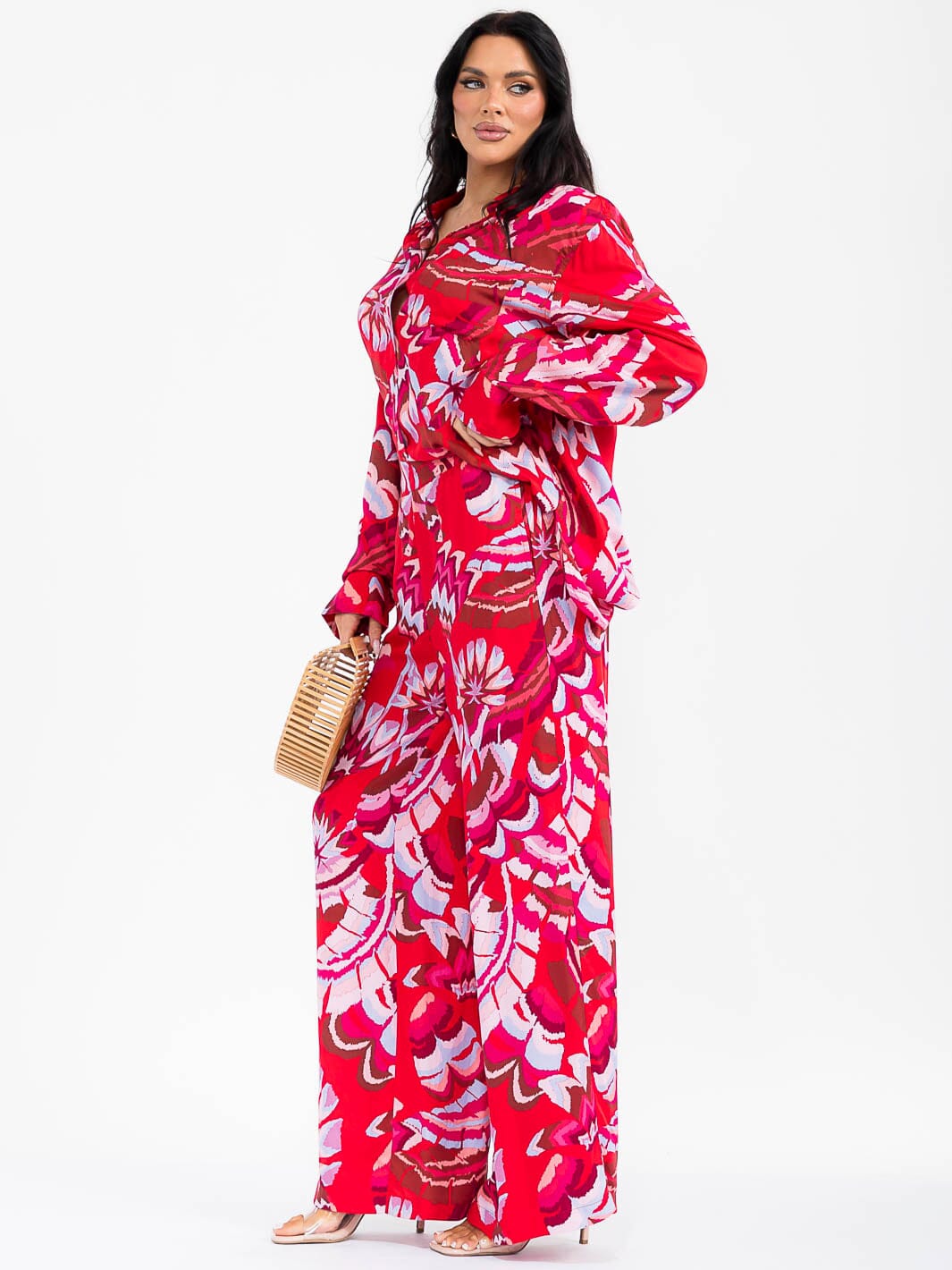 WOMEN'S ELASTIC WAIST FRONT POCKETS MULTI PRINT WIDE LEG PALAZZO PANTS