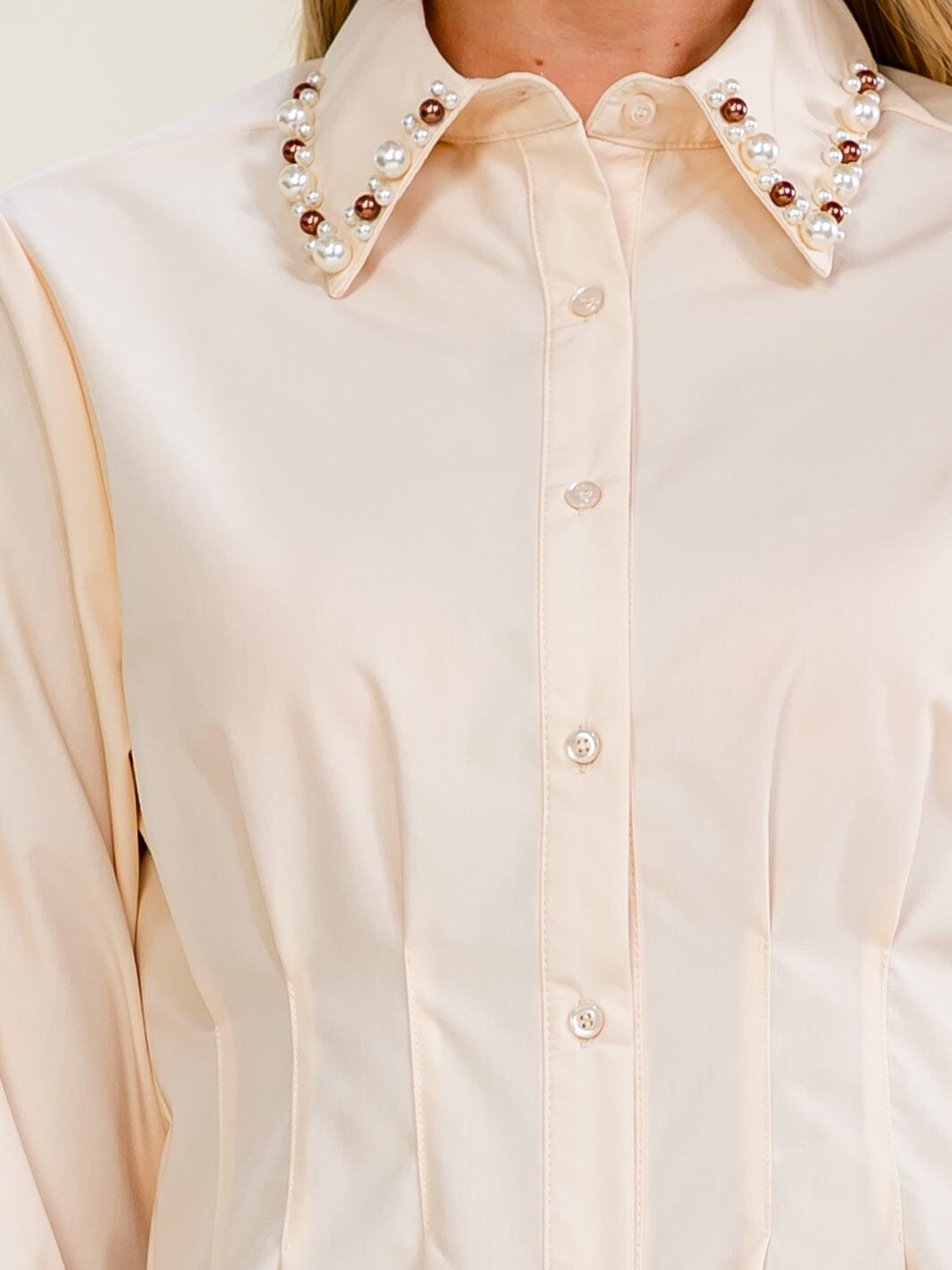 WOMEN'S LONG SLEEVE BUTTON UP STUDS COLLAR BLOUSE