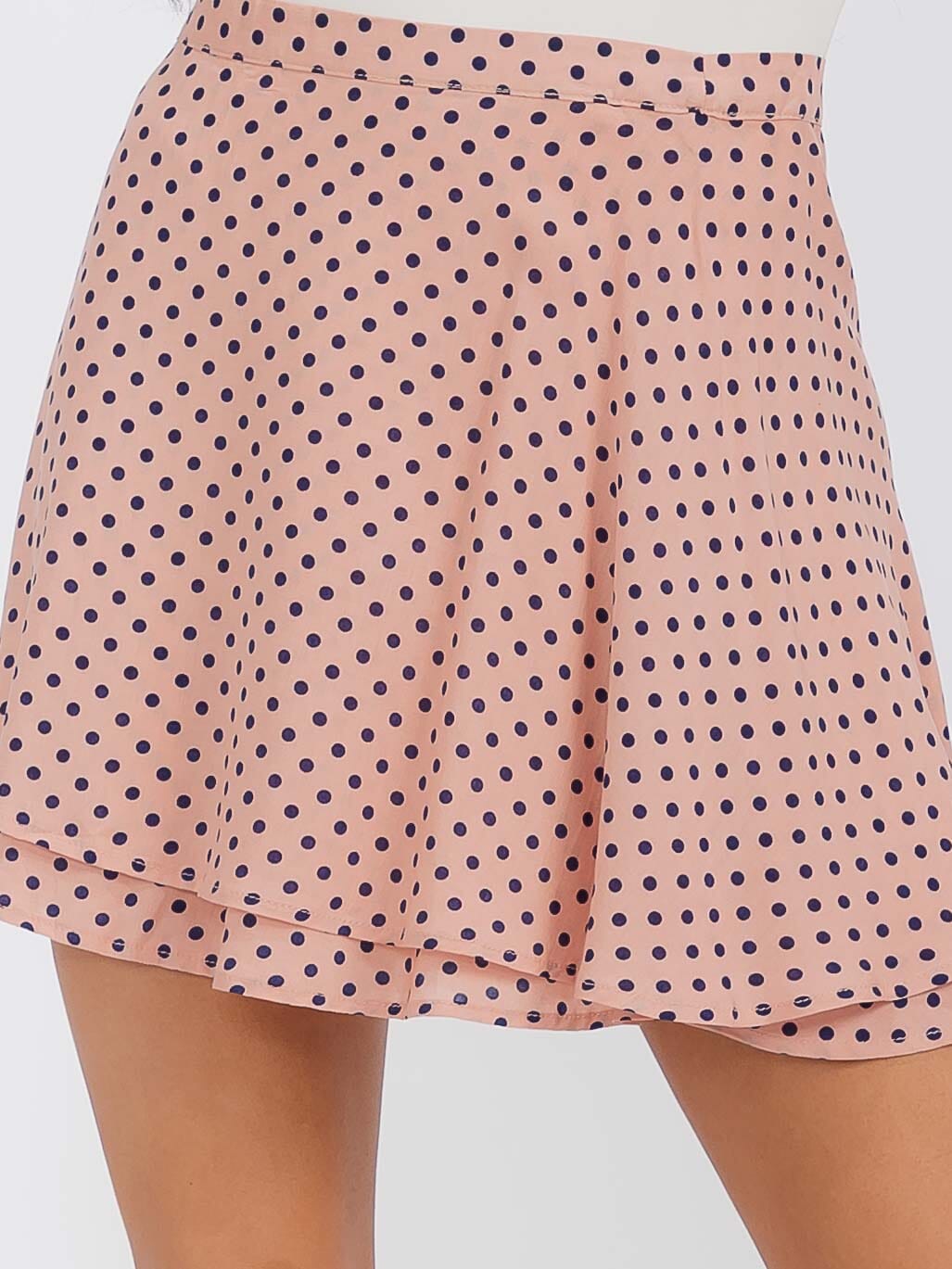 WOMEN'S BUTTON CLOSURE POLKA DOTS WRAP MINI SKIRT