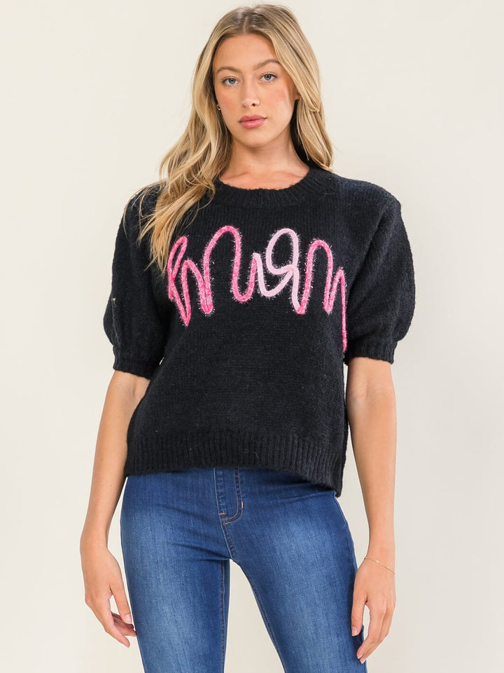 WOMEN'S SHORT SLEEVE MOM SWEATER TOP