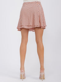 WOMEN'S BUTTON CLOSURE POLKA DOTS WRAP MINI SKIRT