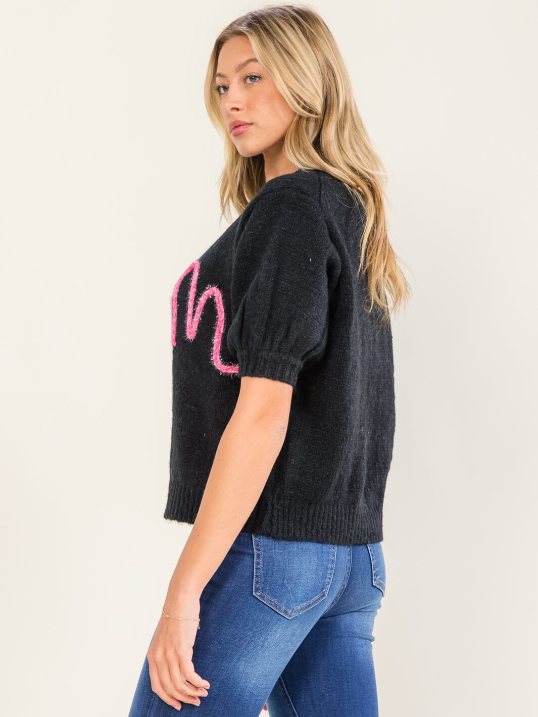 WOMEN'S SHORT SLEEVE MOM SWEATER TOP