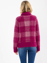 WOMEN'S LONG SLEEVE TURTLE NECK PLAID PULLOVER SWEATER