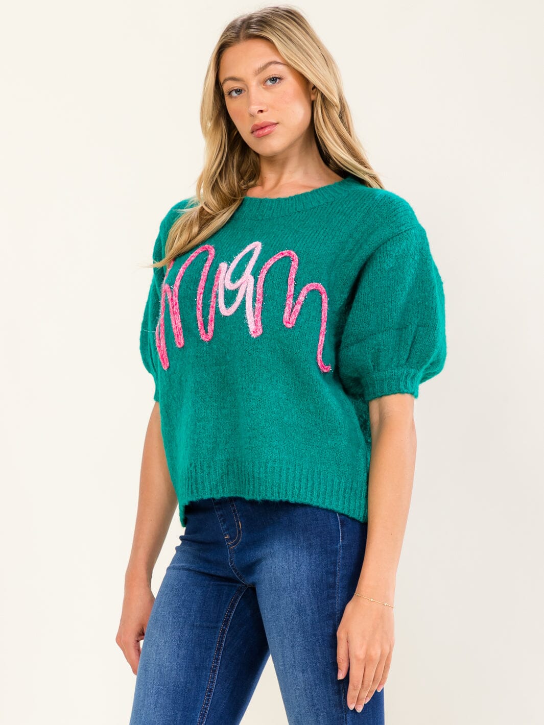 WOMEN'S SHORT SLEEVE MOM SWEATER TOP