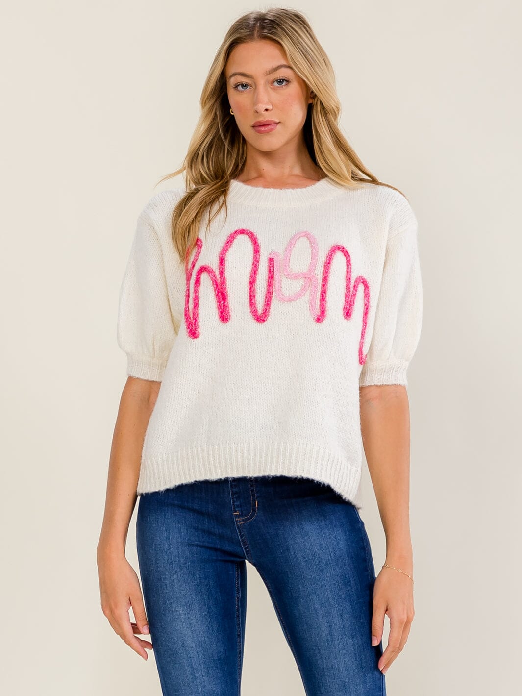 WOMEN'S SHORT SLEEVE MOM SWEATER TOP