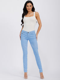 WOMEN'S BUTTON CLOSURE POCKETS SKINNY LEG DENIM TIE DYE PANTS