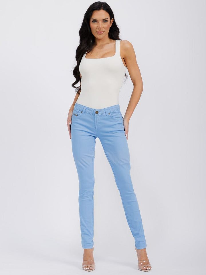 WOMEN'S BUTTON CLOSURE POCKETS SKINNY LEG DENIM TIE DYE PANTS