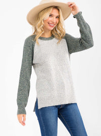 WOMEN'S LONG SLEEVE COLORBLOCK PULLOVER SWEATER