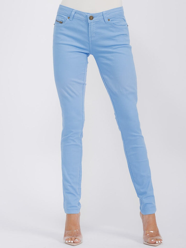 WOMEN'S BUTTON CLOSURE POCKETS SKINNY LEG DENIM TIE DYE PANTS