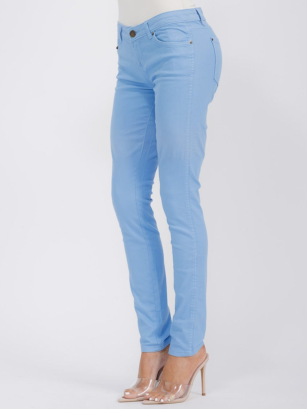 WOMEN'S BUTTON CLOSURE POCKETS SKINNY LEG DENIM TIE DYE PANTS