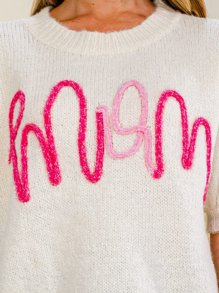 WOMEN'S SHORT SLEEVE MOM SWEATER TOP