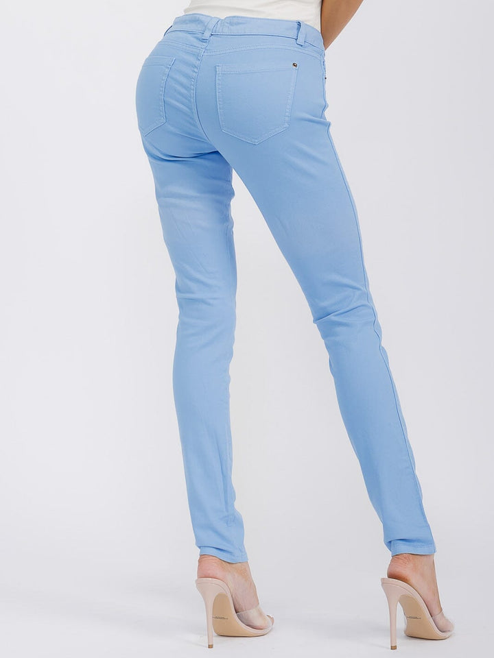 WOMEN'S BUTTON CLOSURE POCKETS SKINNY LEG DENIM TIE DYE PANTS