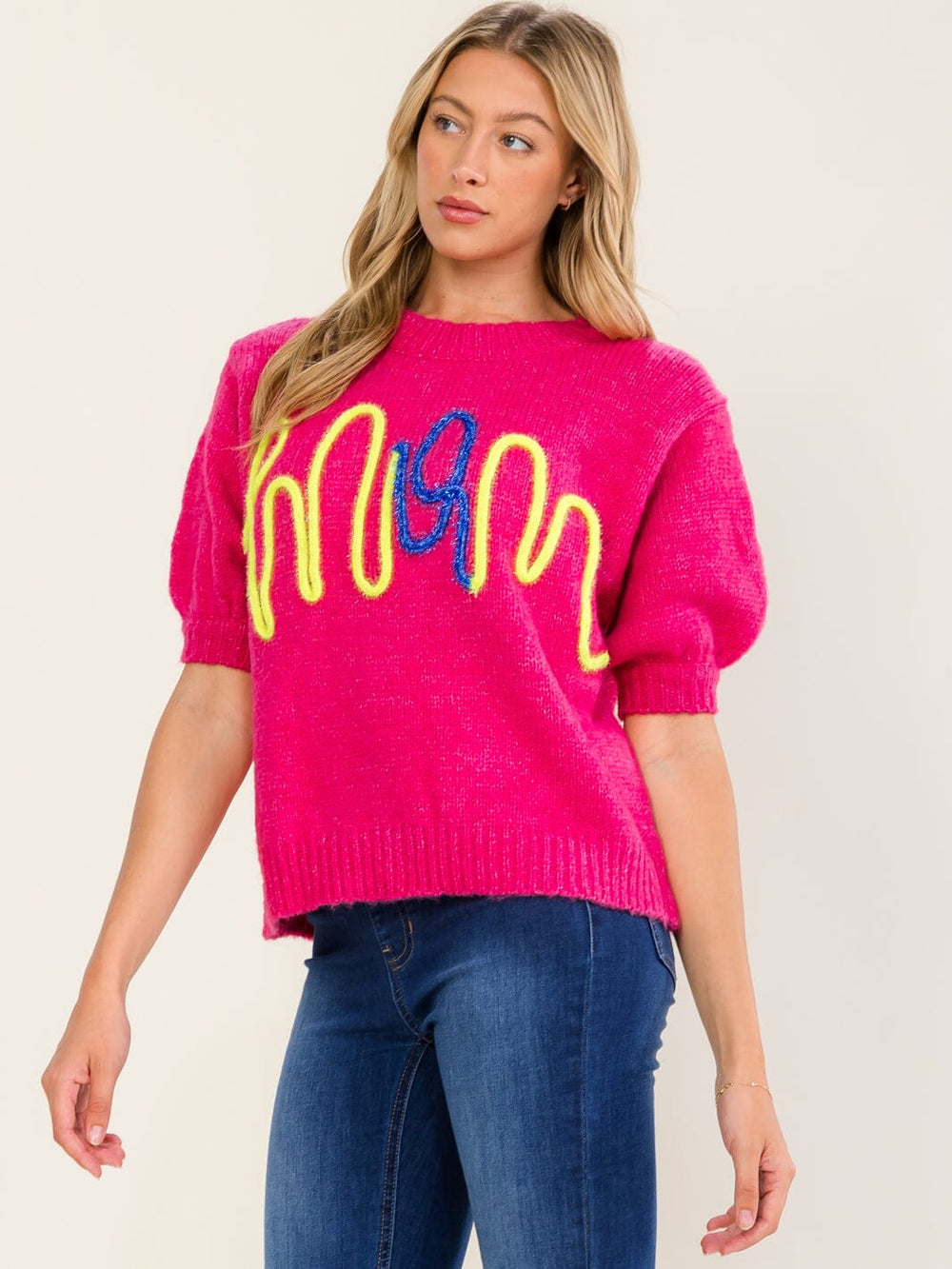 WOMEN'S SHORT SLEEVE MOM SWEATER TOP