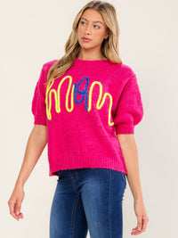WOMEN'S SHORT SLEEVE MOM SWEATER TOP