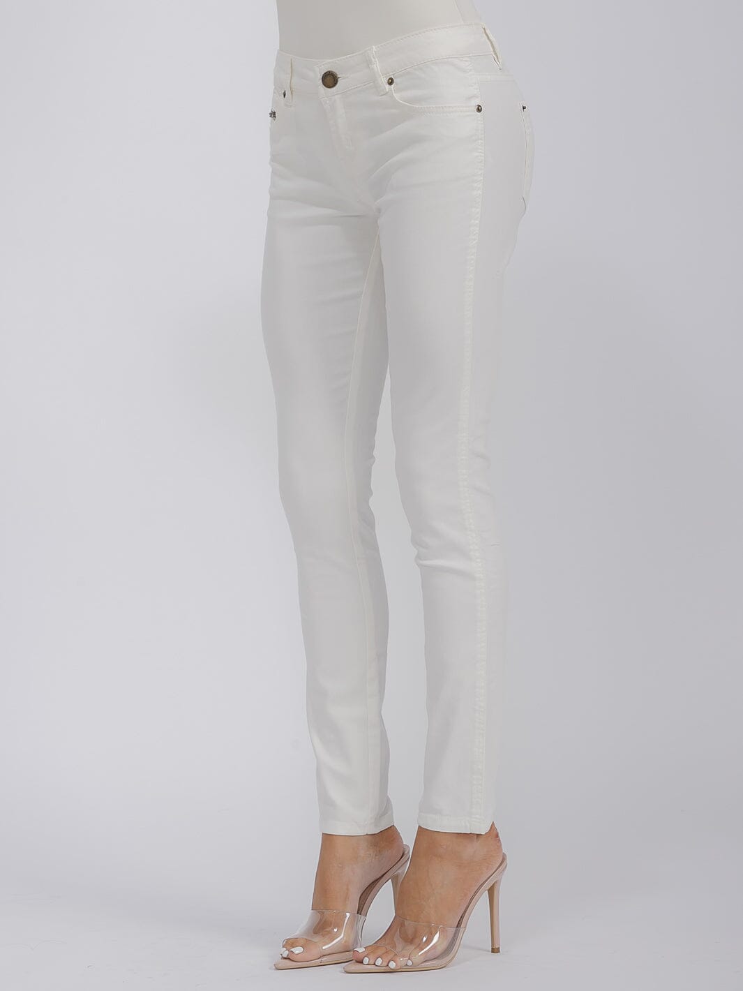 WOMEN'S BUTTON CLOSURE POCKETS SKINNY LEG DENIM TIE DYE PANTS