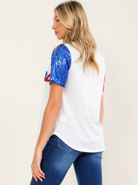 WOMEN'S SHORT SLEEVE V-NECK AMERICAN SEQUINS TOP