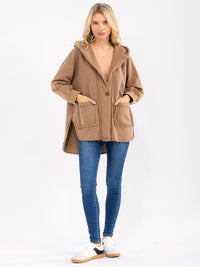 WOMEN'S LONG SLEEVE BUTTON CLOSURE POCKETS HOODED CARDIGAN